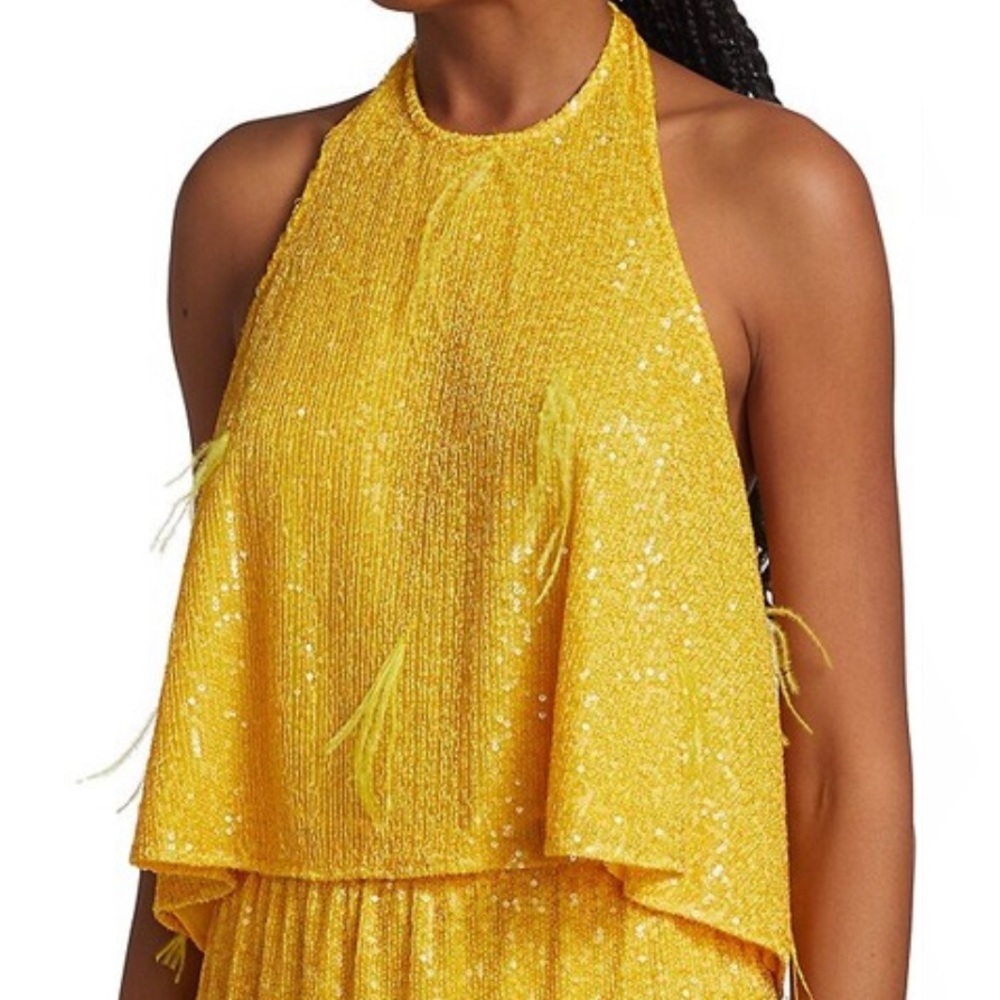 Ronny Kobo Tella Sequin and Feather Halter Top - XL
